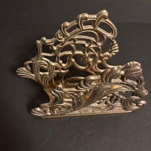 Vintage Teleflora Ornate Solid Brass Napkin Holder Antique Letter Mail Rack